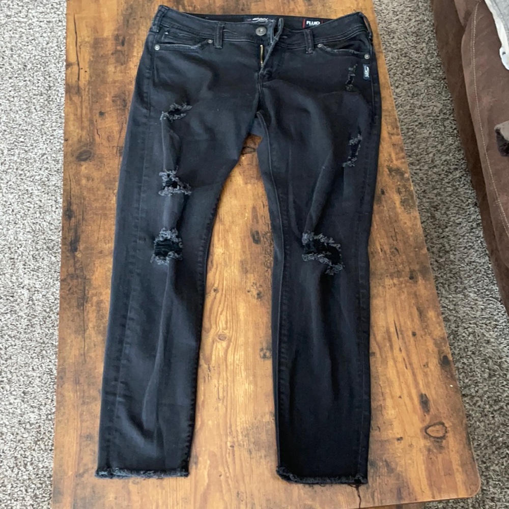 Black distressed silver jeans